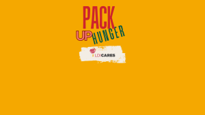 bright graphic with bold text reading Pack Up Hunger